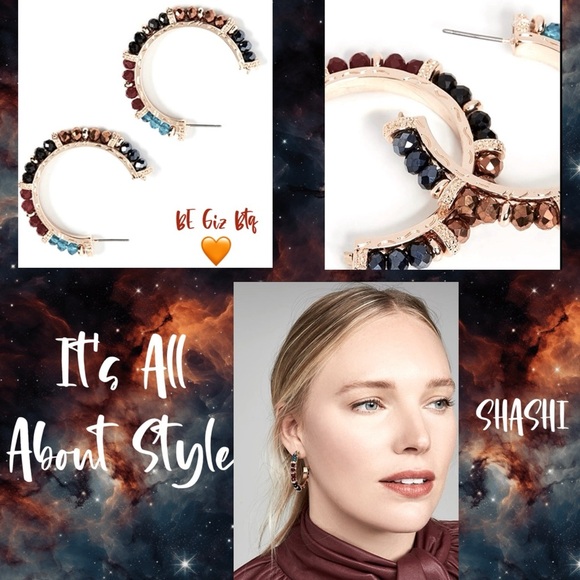 Shashi Royals Gold Vermeil Eclectic Mix Bead Multicolored Crystals Hoop Earrings - Picture 3 of 8